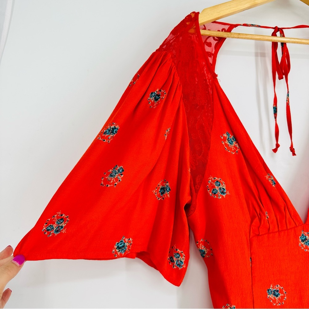 NEW Free People Mockingbird Backless Lace Mini Dress Coral Red Floral Size S - Picture 6 of 12